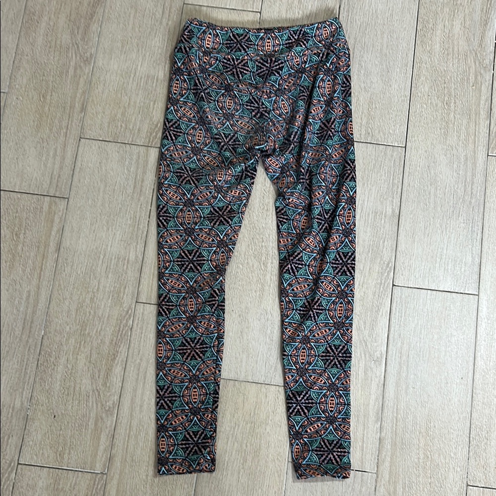 LuLaRoe OS Geometric Patterned Leggings - Black, Blue, Orange - Picture 3 of 5